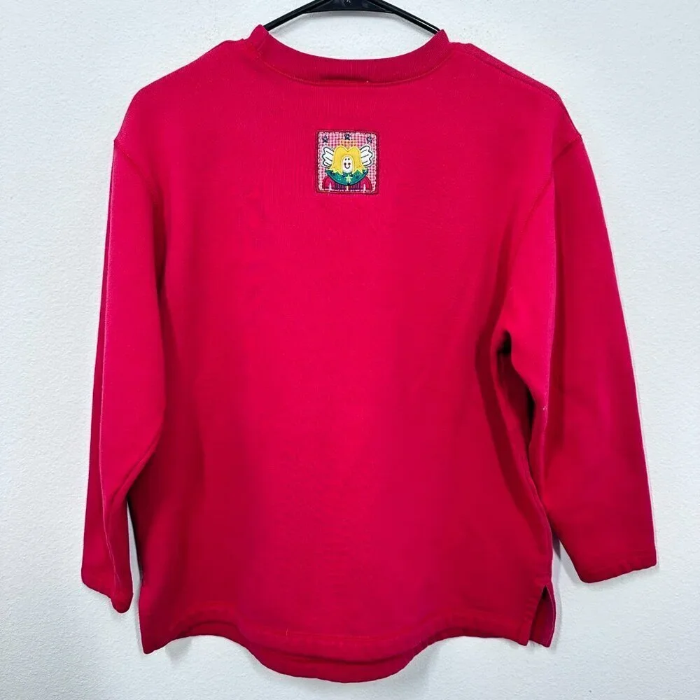Vintage Holiday Winter Christmas Sweatshirt‎ Embroidered Quilted Red Adorable PS - Picture 3 of 10